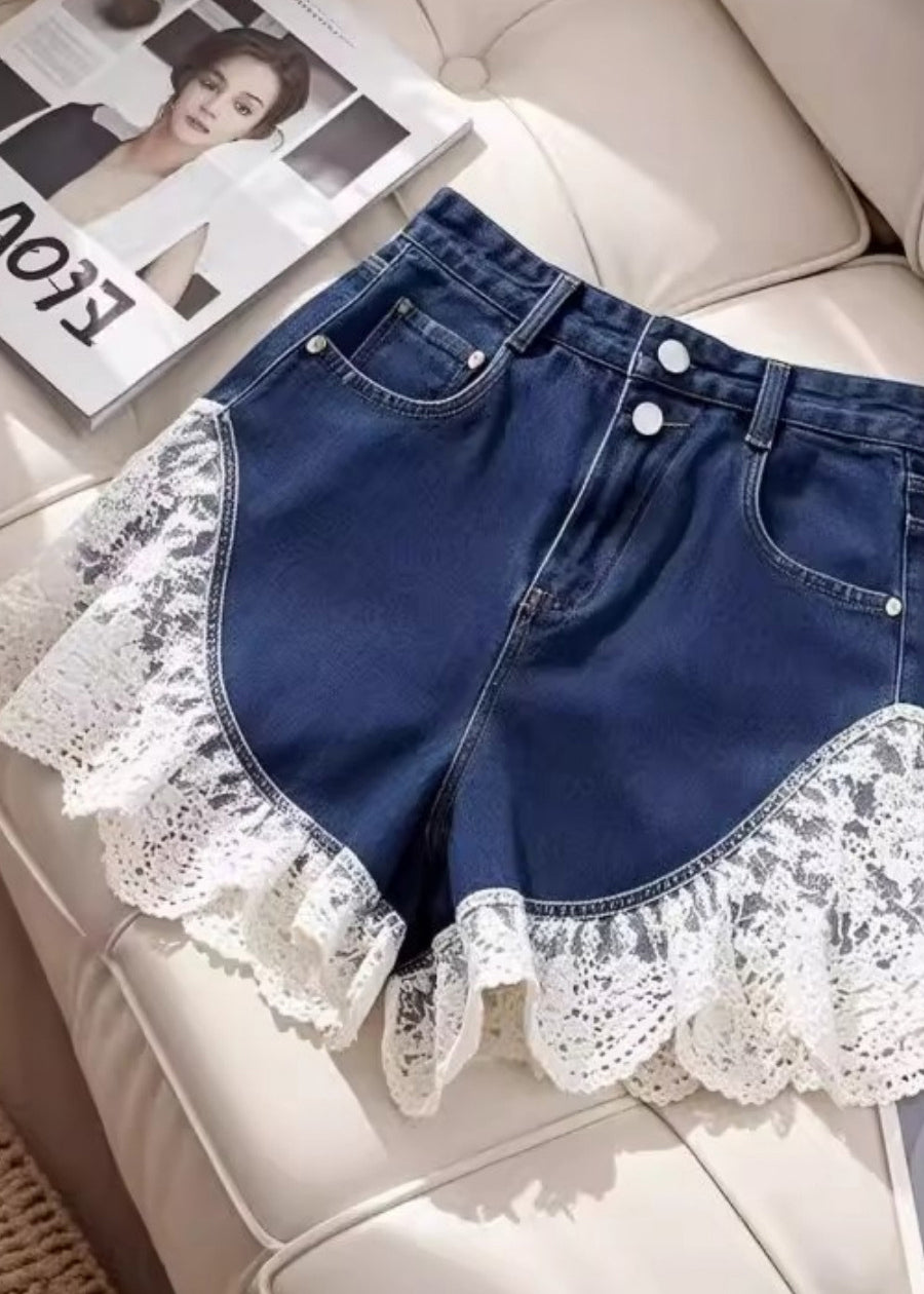 Sexy Black Silm Fit Lace Patchwork Denim Shorts Summer
