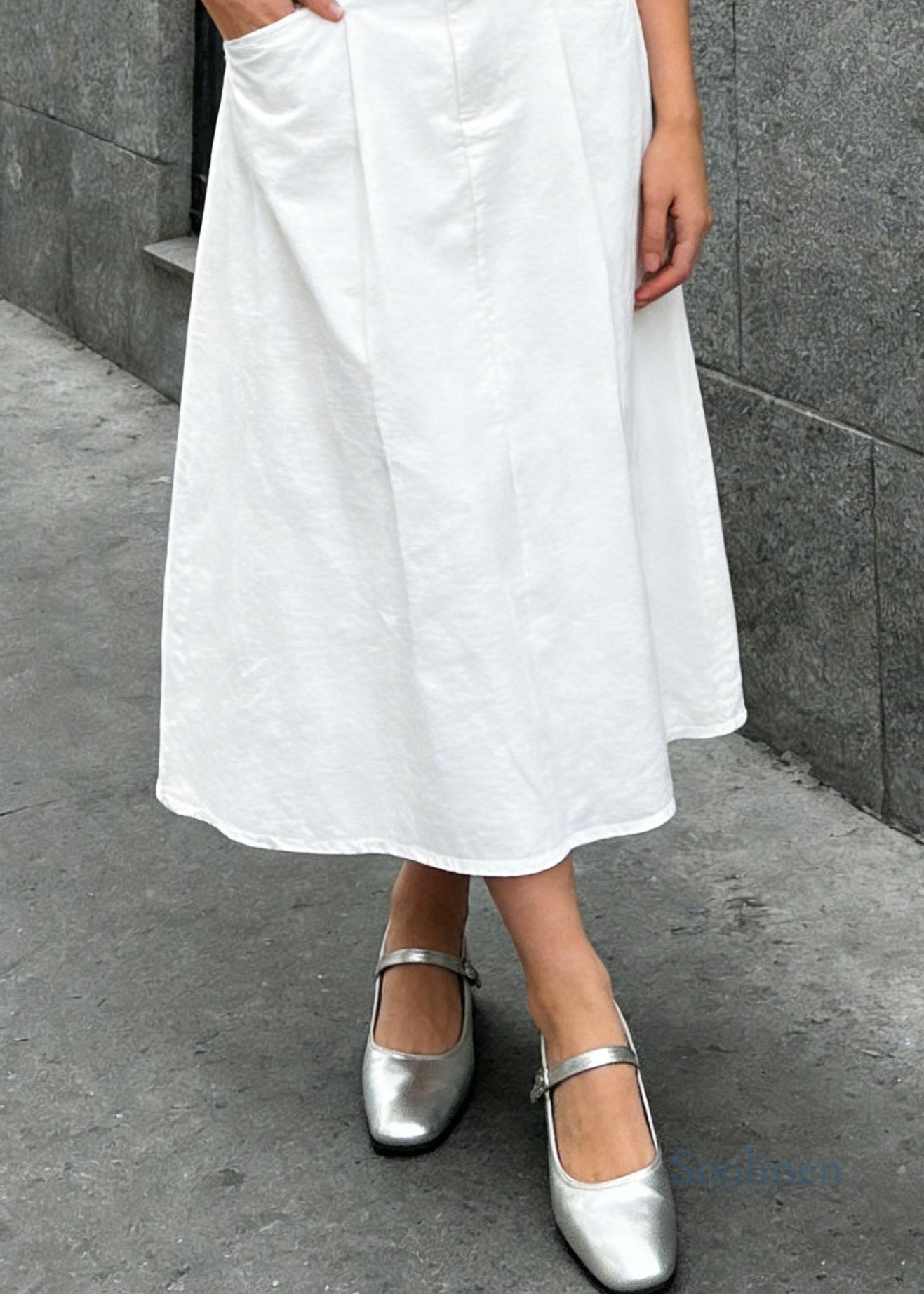 Simple Casual White Pockets High Waist Denim Skirts Spring