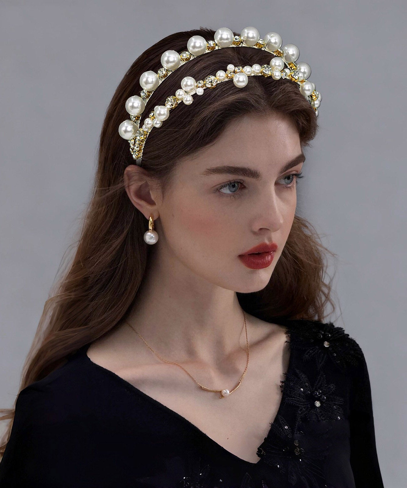 Simple Milky White Acrylic Zircon Pearl HairPiece
