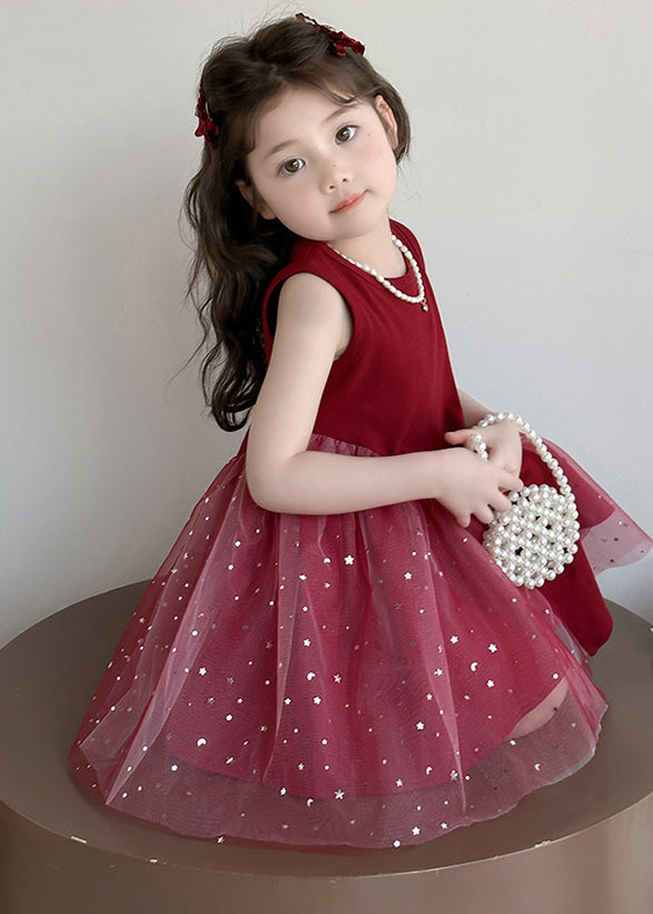 Simple Mulberry Sequins Patchwork Tulle Kids Girls Dress Summer