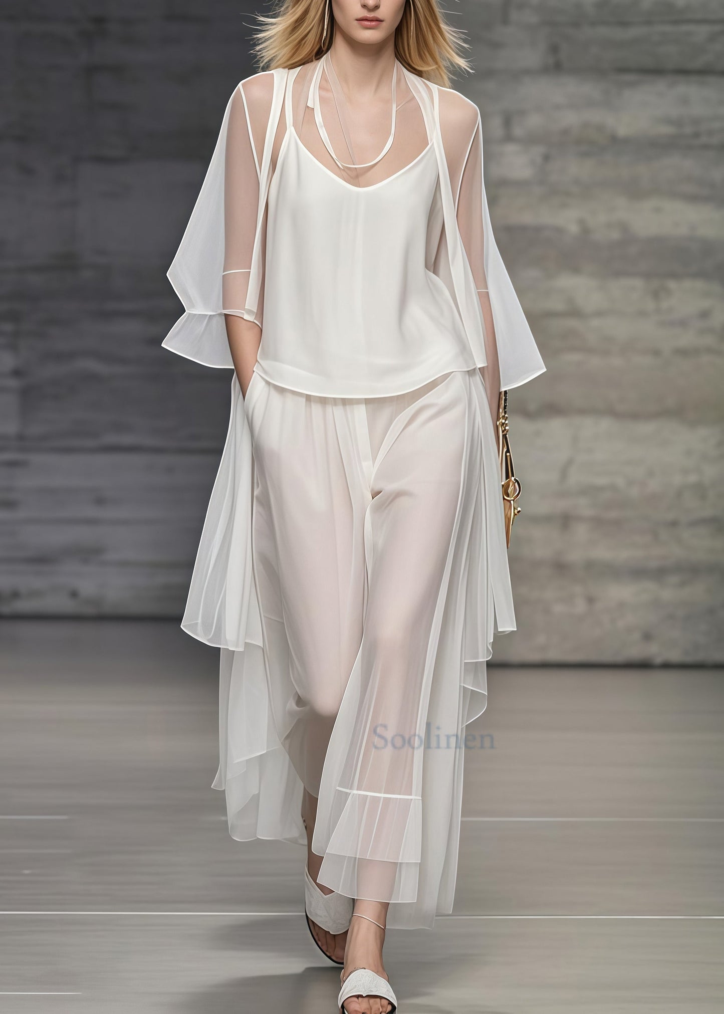 Simple White Oversized Draping Tulle Two Pieces Set Summer