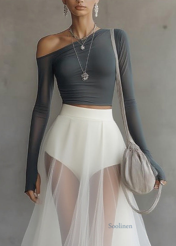 Slim Fit One Shoulder Top And Tulle Skirts Two Pieces Set Spring