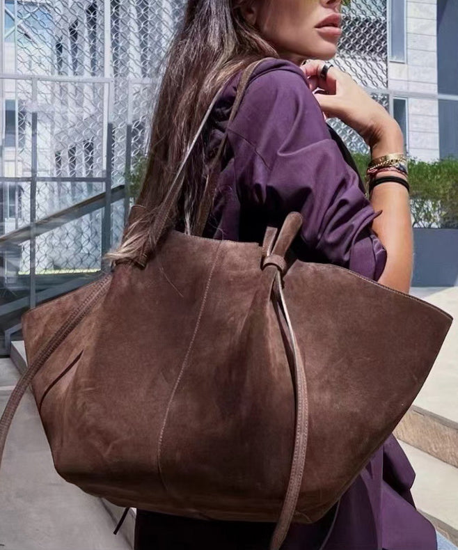 Style Brown Solid Durable Large Capacity Suede Shoulder Bags
