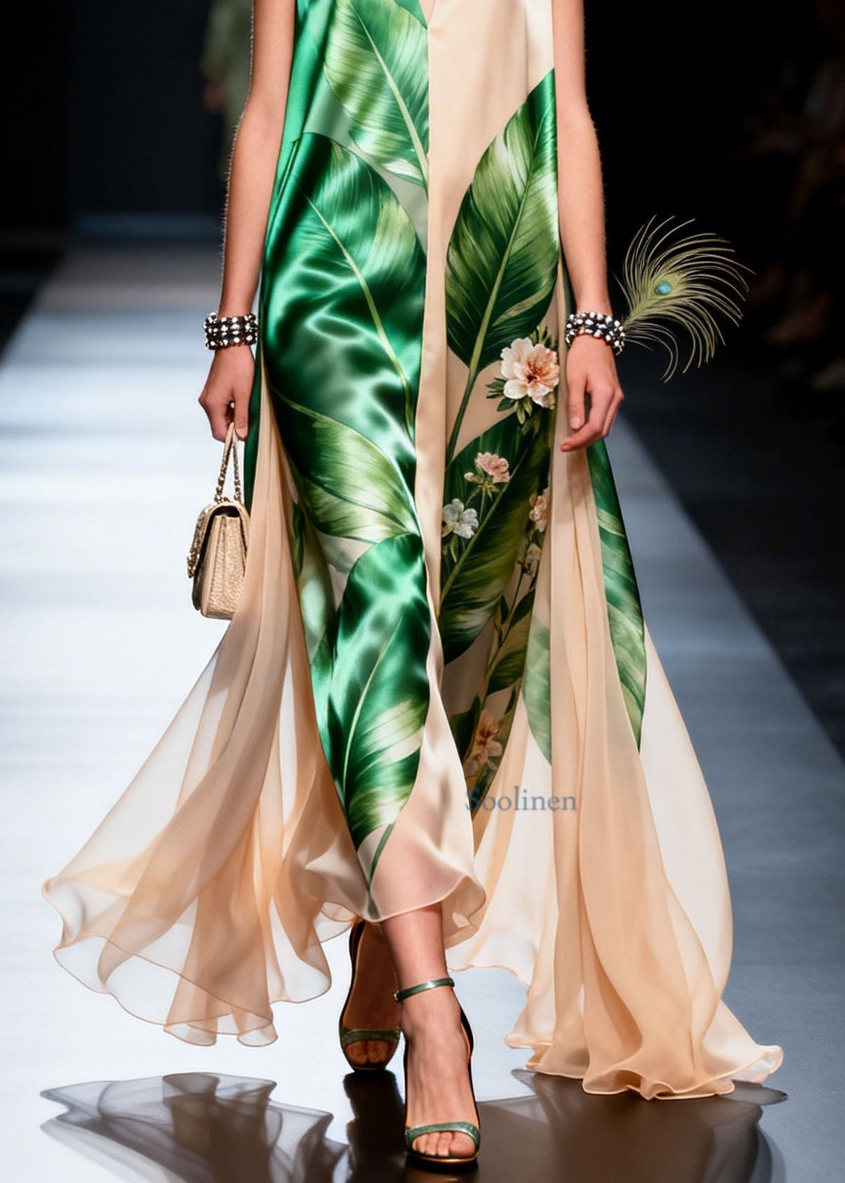 Style Colorblock V Neck Print Chiffon Dress Sleeveless
