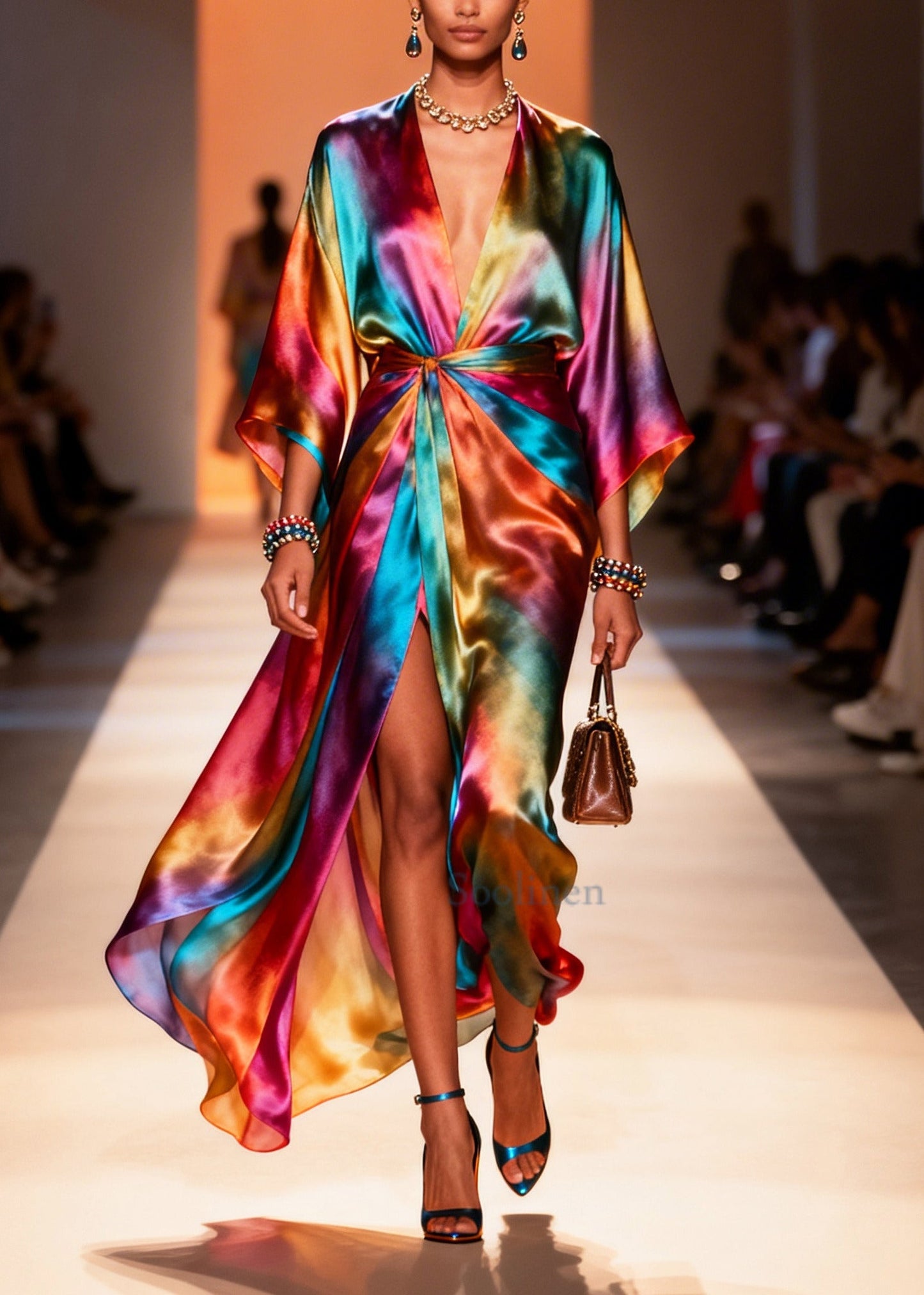 Style Gradient Color Side Open Draping Chiffon Beach Dress Summer