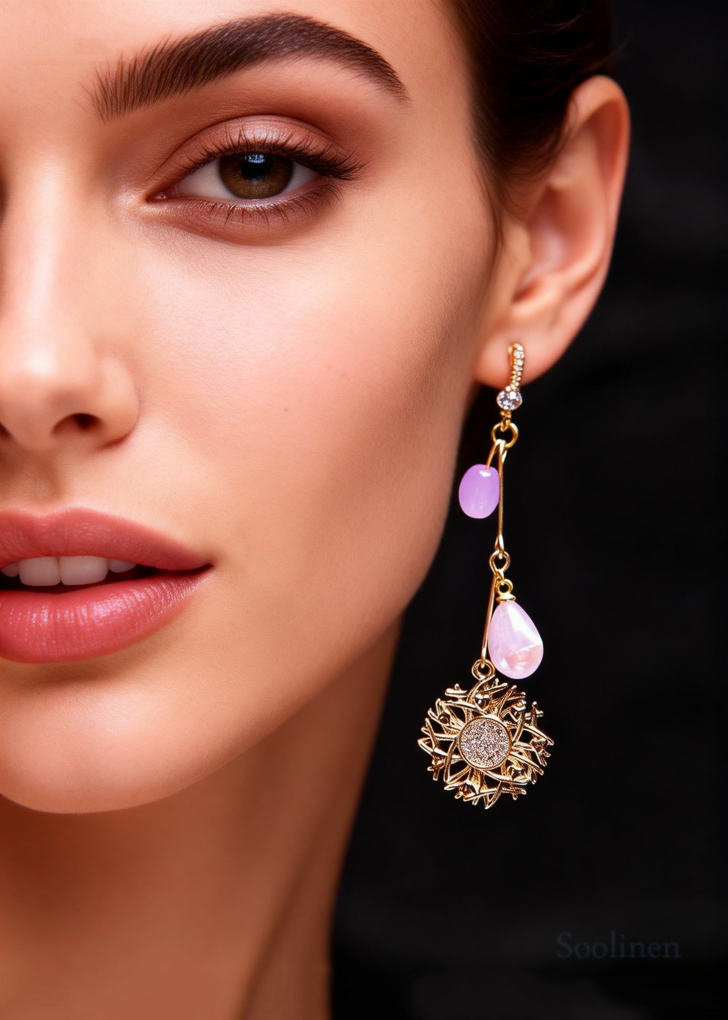 Style Lavender Water Droplet Beads Sunflower Drop Earrings