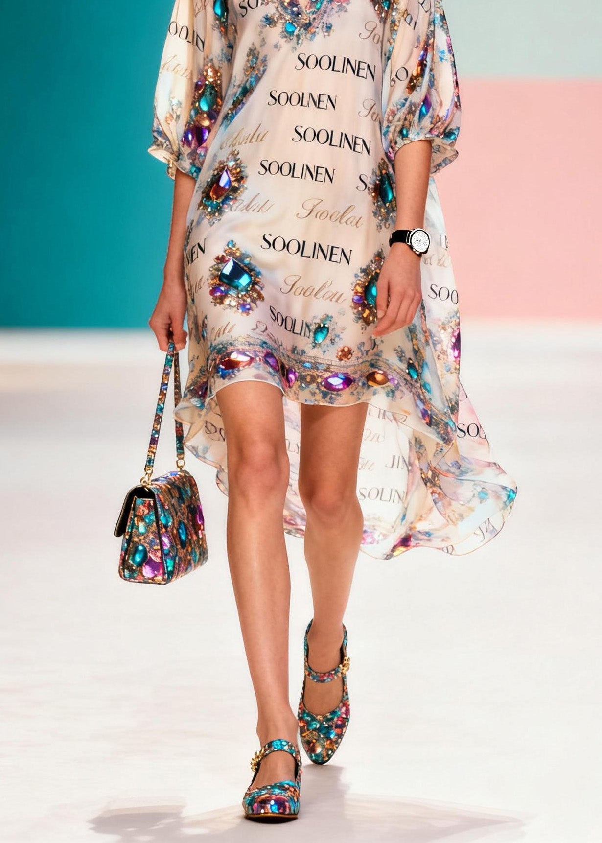 Style O Neck Asymmetrical Design Print Chiffon Dress Summer