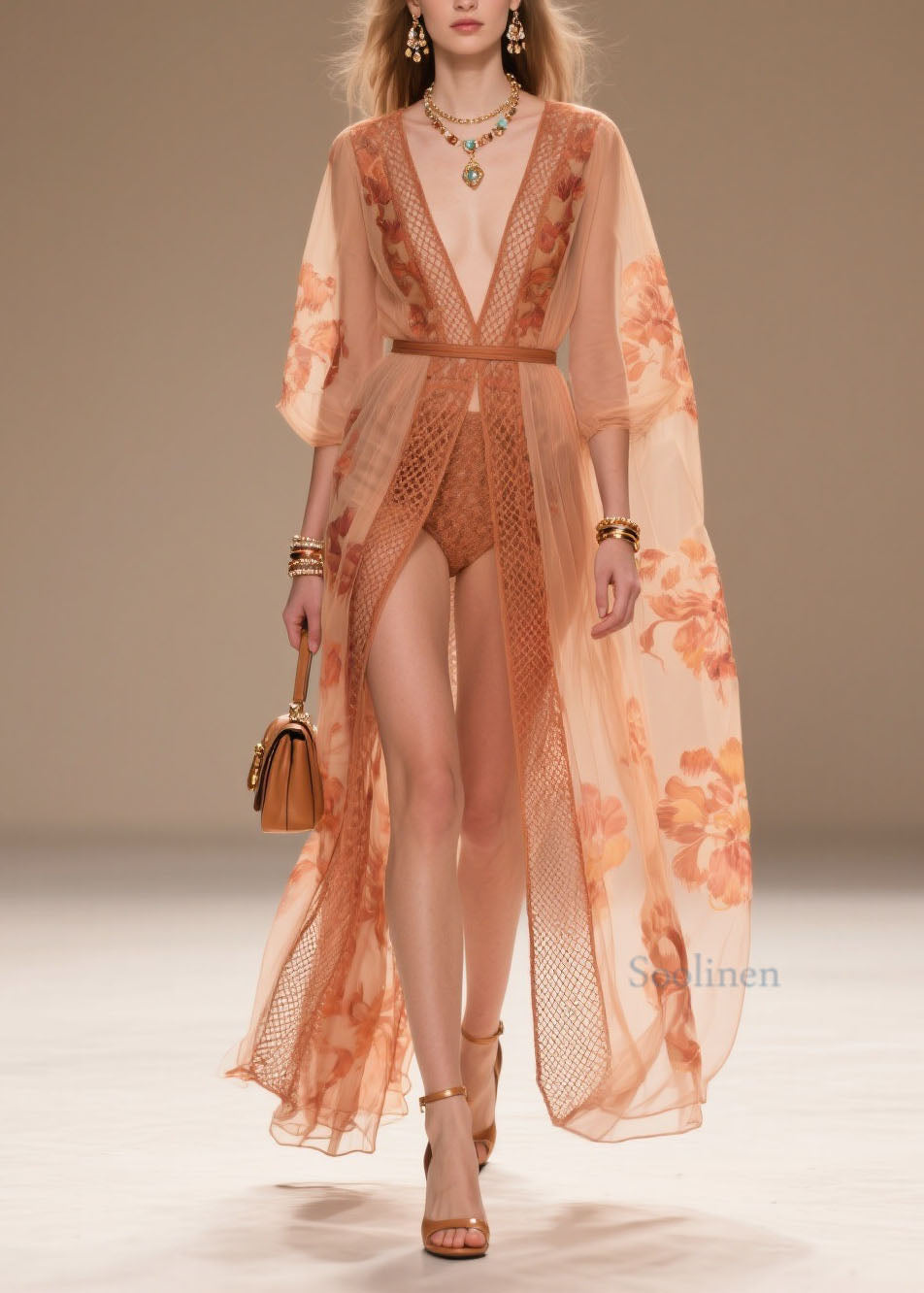 Style Orange V Neck Print Chiffon Sun Protection Cardigans Summer