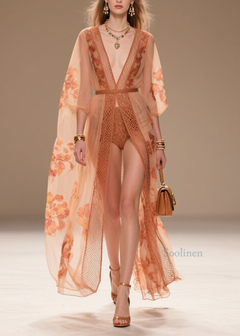 Style Orange V Neck Print Chiffon Sun Protection Cardigans Summer