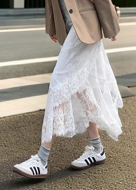 Style White Asymmetrical Patchwork Lace A Line Skirts