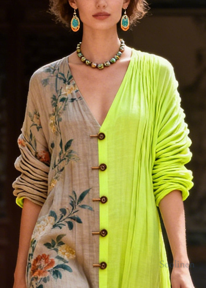 Stylish Colorblock Asymmetrical Patchwork Print Cotton Maxi Dress Summer