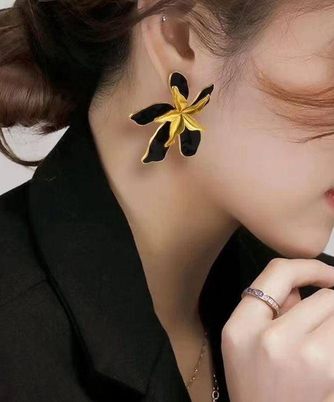 Stylish Colorblock Copper Overgild Enamel Floral Stud Earrings