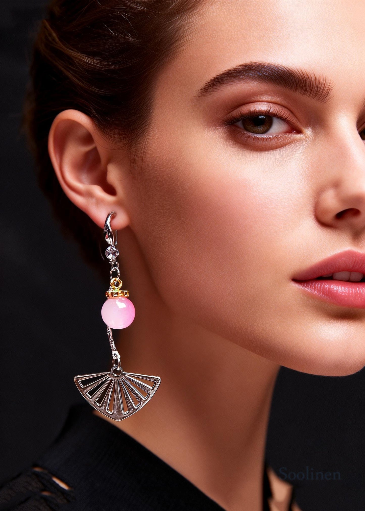 Stylish Gradient Color Crystal Sector Stainless Steel Drop Earrings
