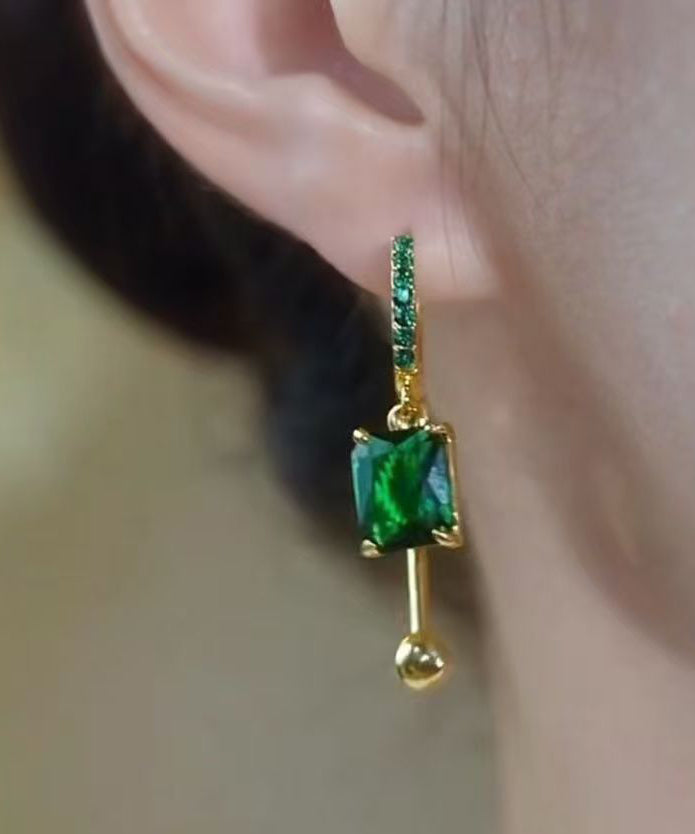Stylish Green Copper Overgild Zircon Square Drop Earrings