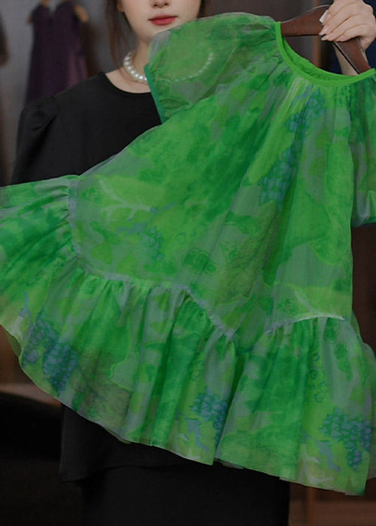 Stylish Green O-Neck Patchwork Tulle Girls Vacation Long Dresses Summer
