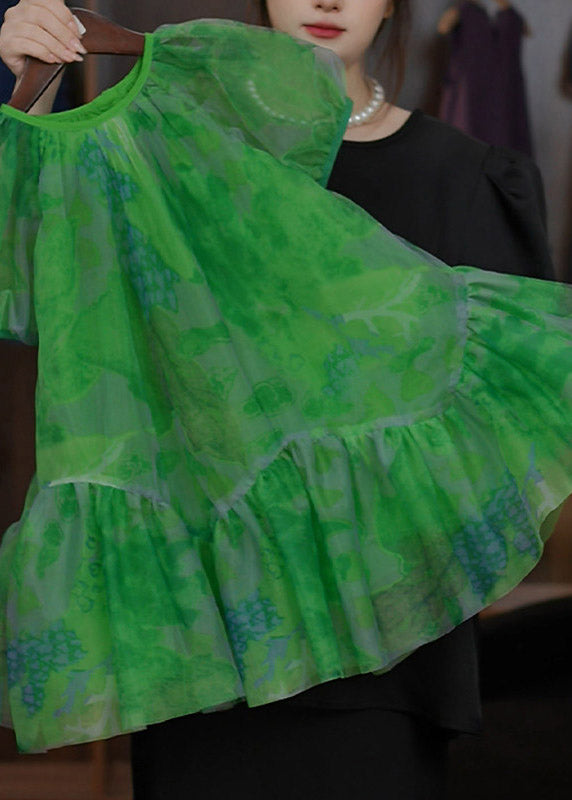 Stylish Green O-Neck Patchwork Tulle Girls Vacation Long Dresses Summer