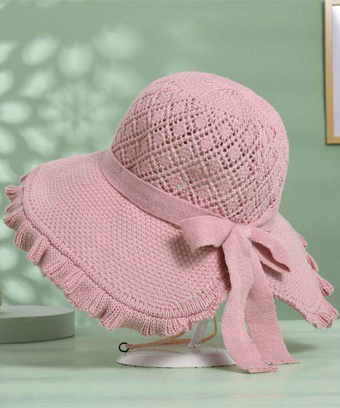Stylish Khaki Hollow Out Bow Straw Woven Bucket Hat