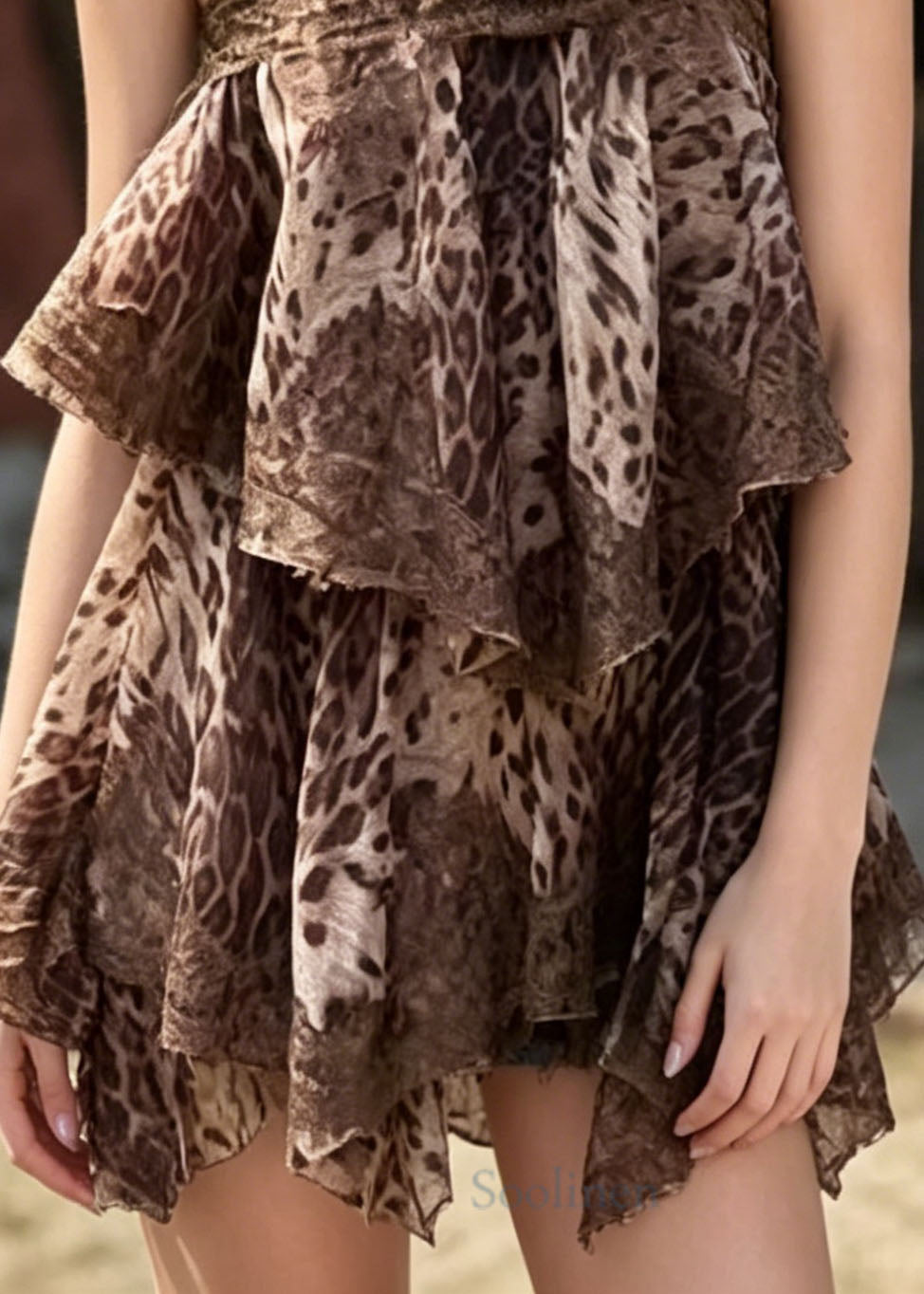 Stylish Leopard Print Ruffled Chiffon Mini Dress Summer