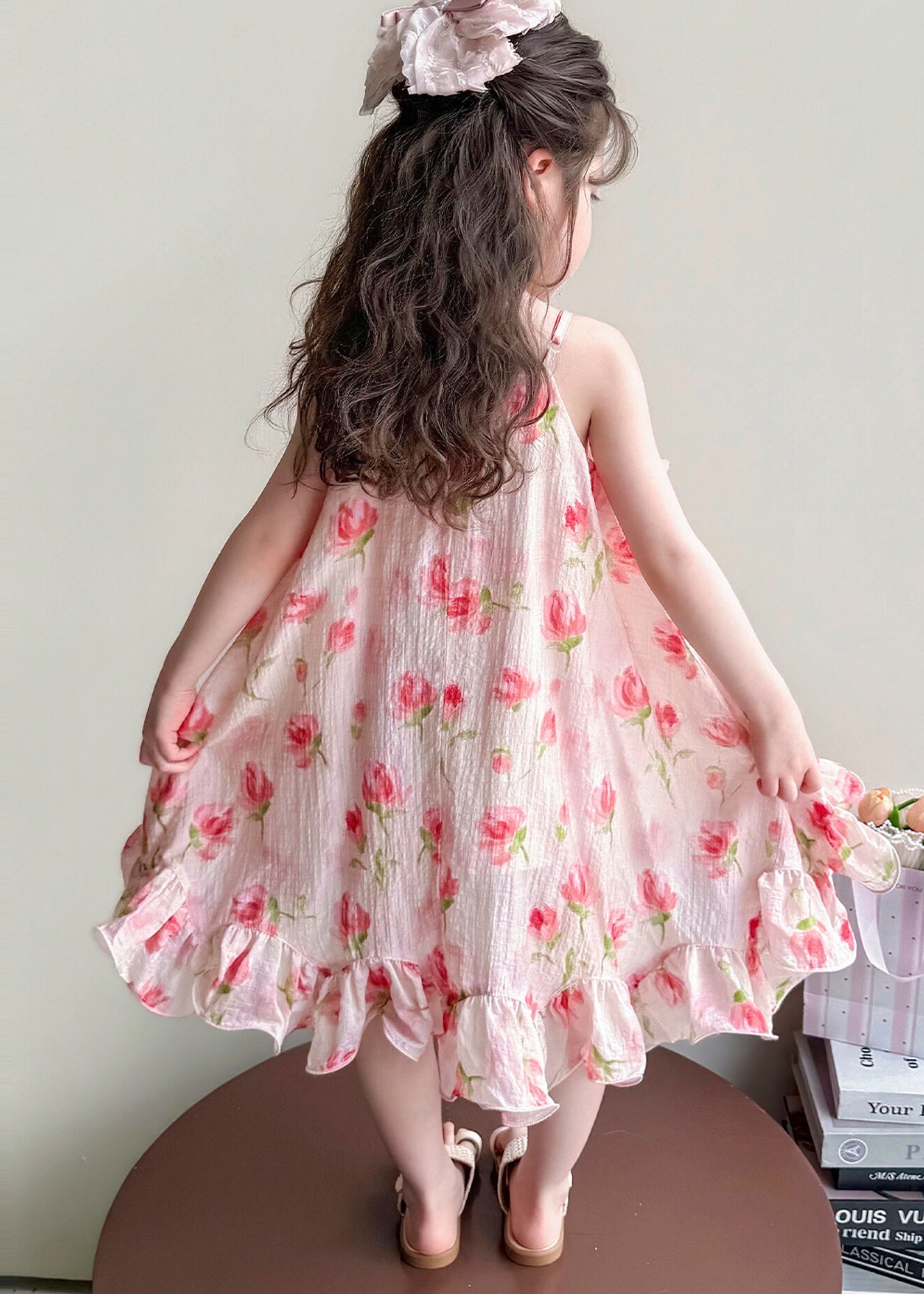 Stylish Pink Ruffled Floral Cotton Baby Girls Mini Dress Summer