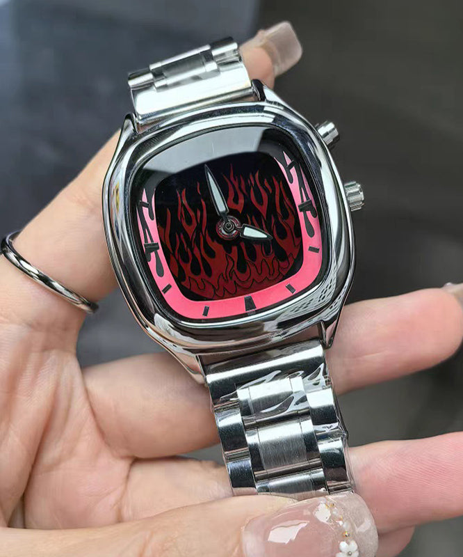 Stylish Red Stainless Steel Dynamic Flame Men Watches