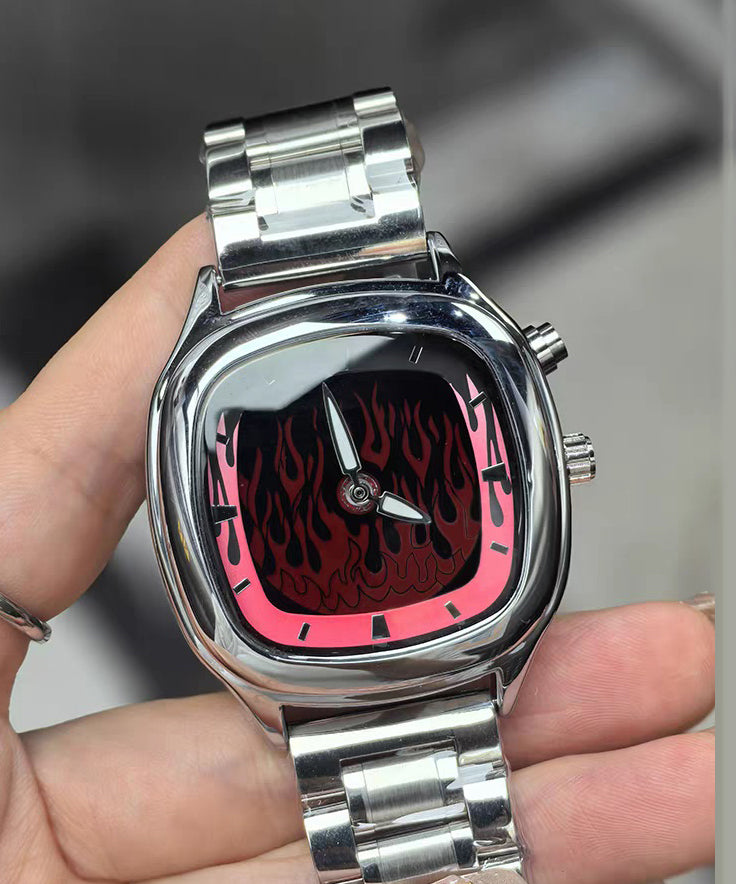 Stylish Red Stainless Steel Dynamic Flame Men Watches