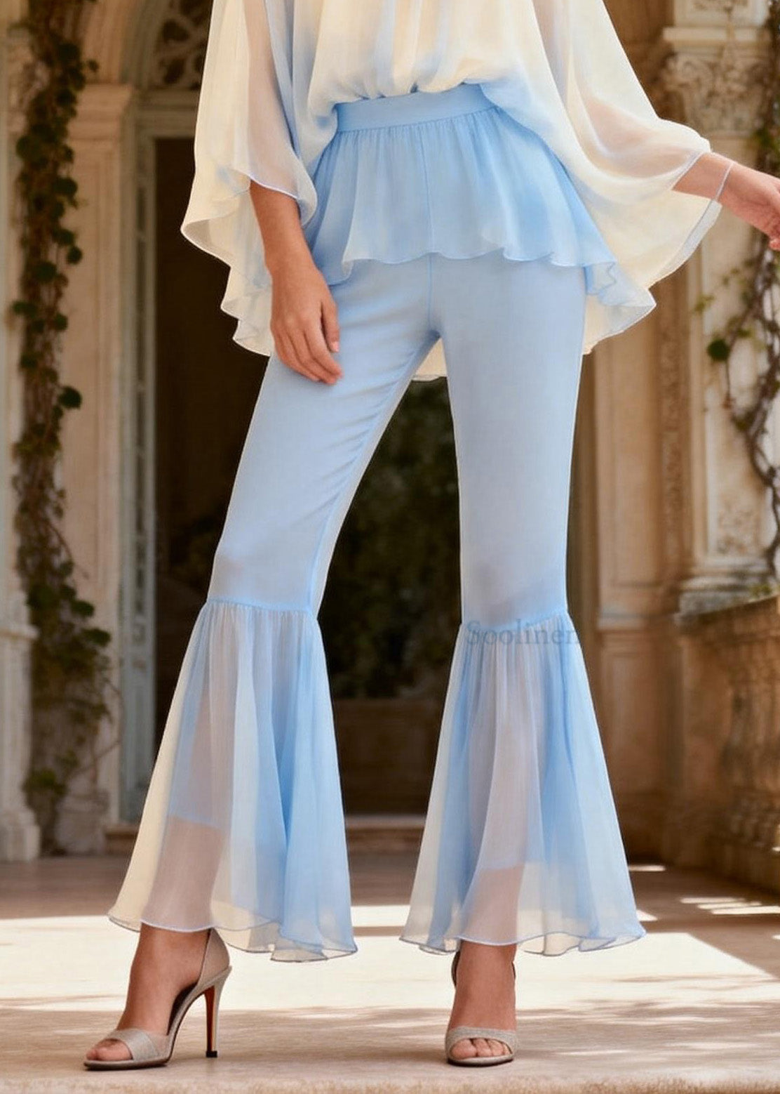 Stylish Ruffled Patchwork Silk Women Sets 2 Pieces Summer