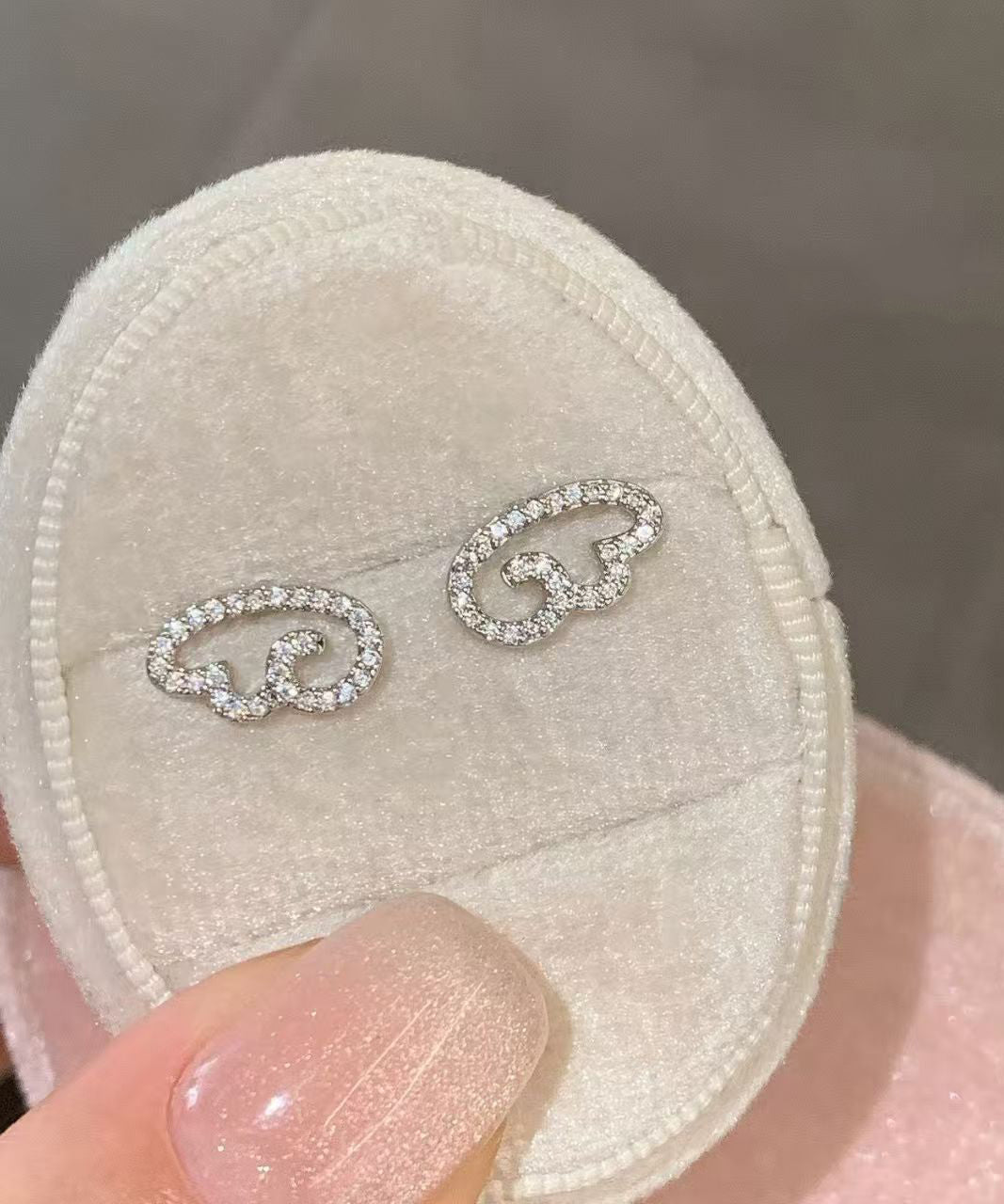 Stylish Silk Stainless Steel Zircon Hollow Out Wing Stud Earrings