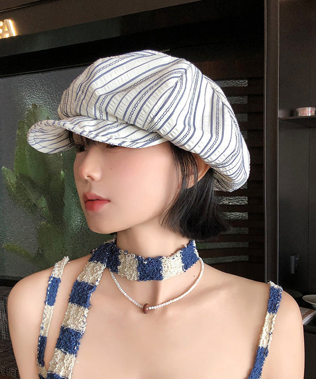Stylish Striped Cotton Asymmetrical Breton Hat