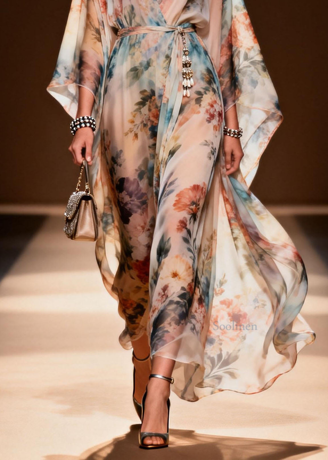 Stylish V Neck Print Loose Chiffon Maxi Dresses Spring