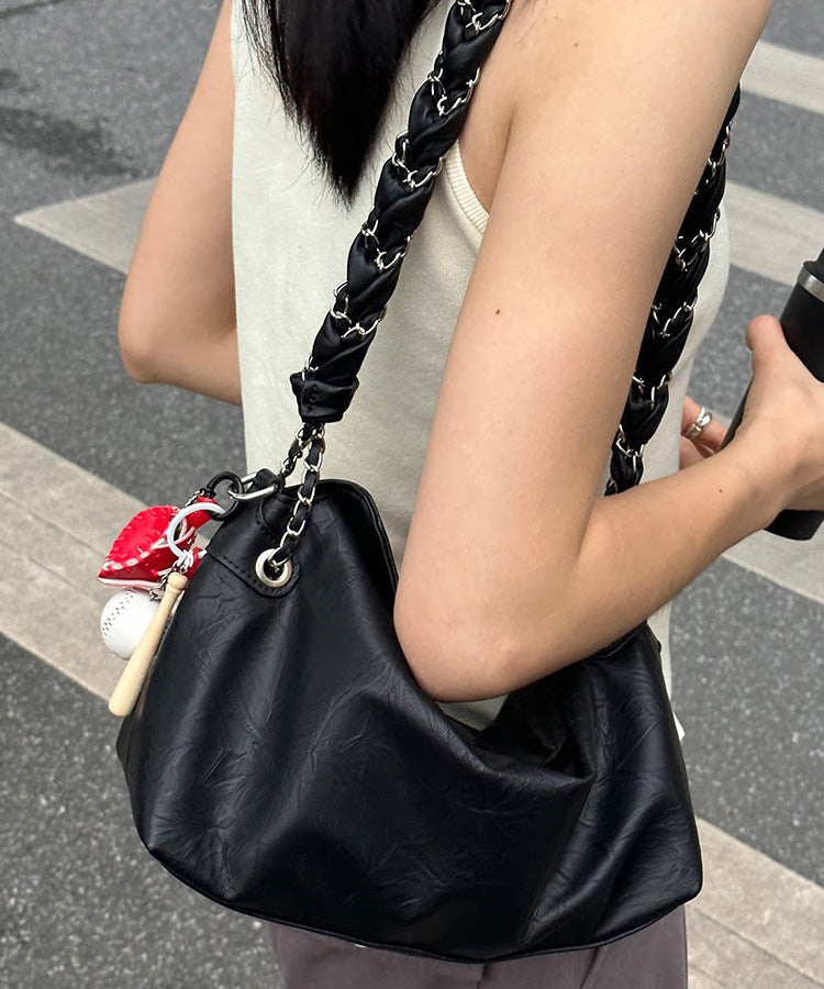 Stylish White Twist Chain Faux Leather Shoulder Bag