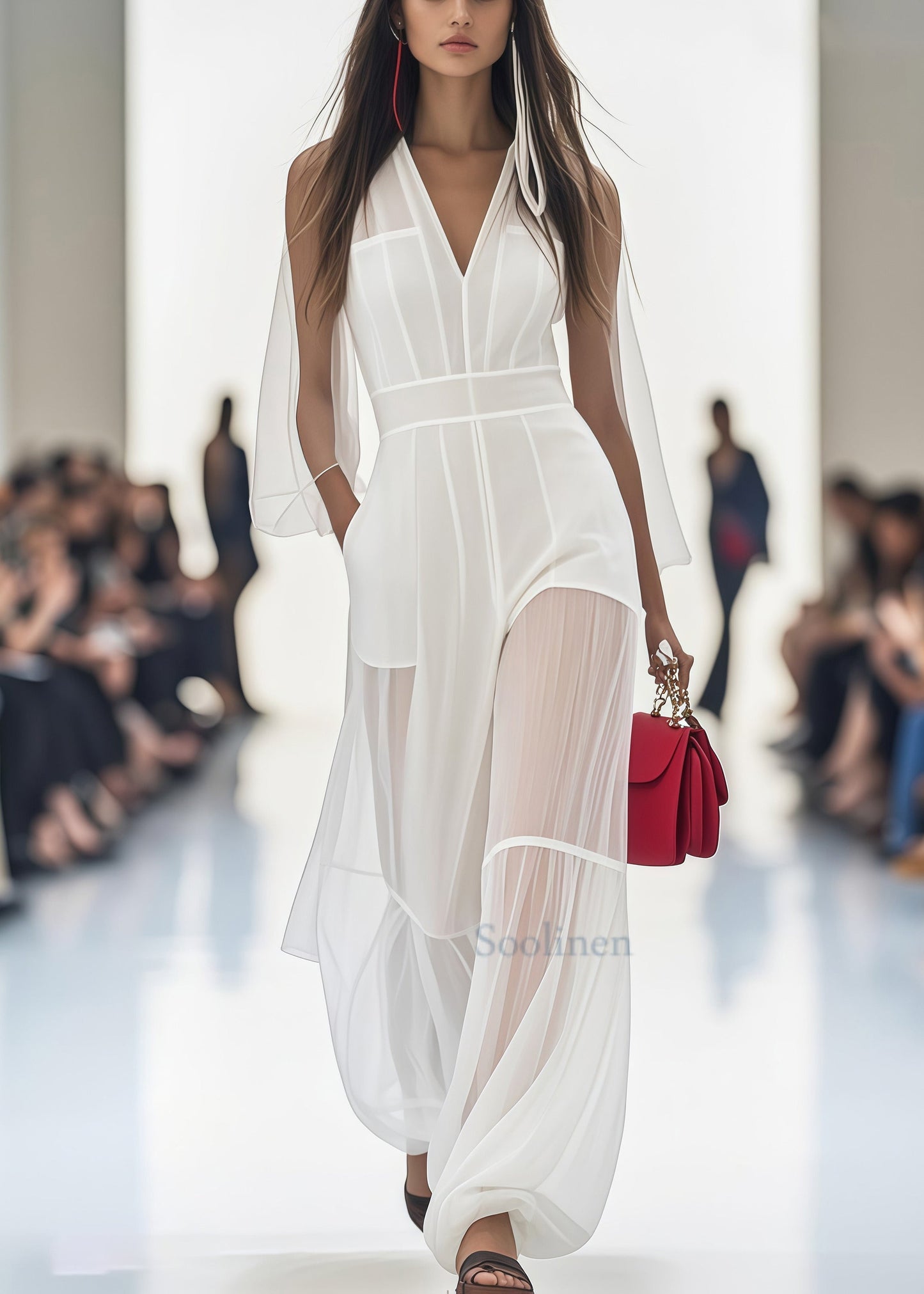 Stylish White V Neck Patchwork Tulle Silm Fit Jumpsuits Summer