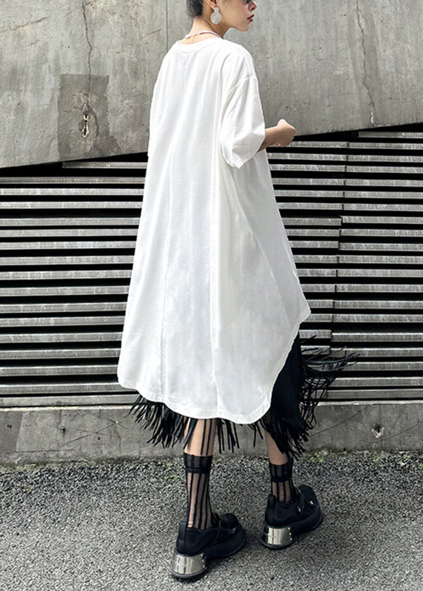 Stylish White Zip Up Asymmetrical Design Cotton Top Summer