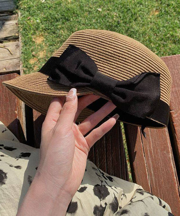 Summer New Khaki Bow Straw Woven Equestrian Hat