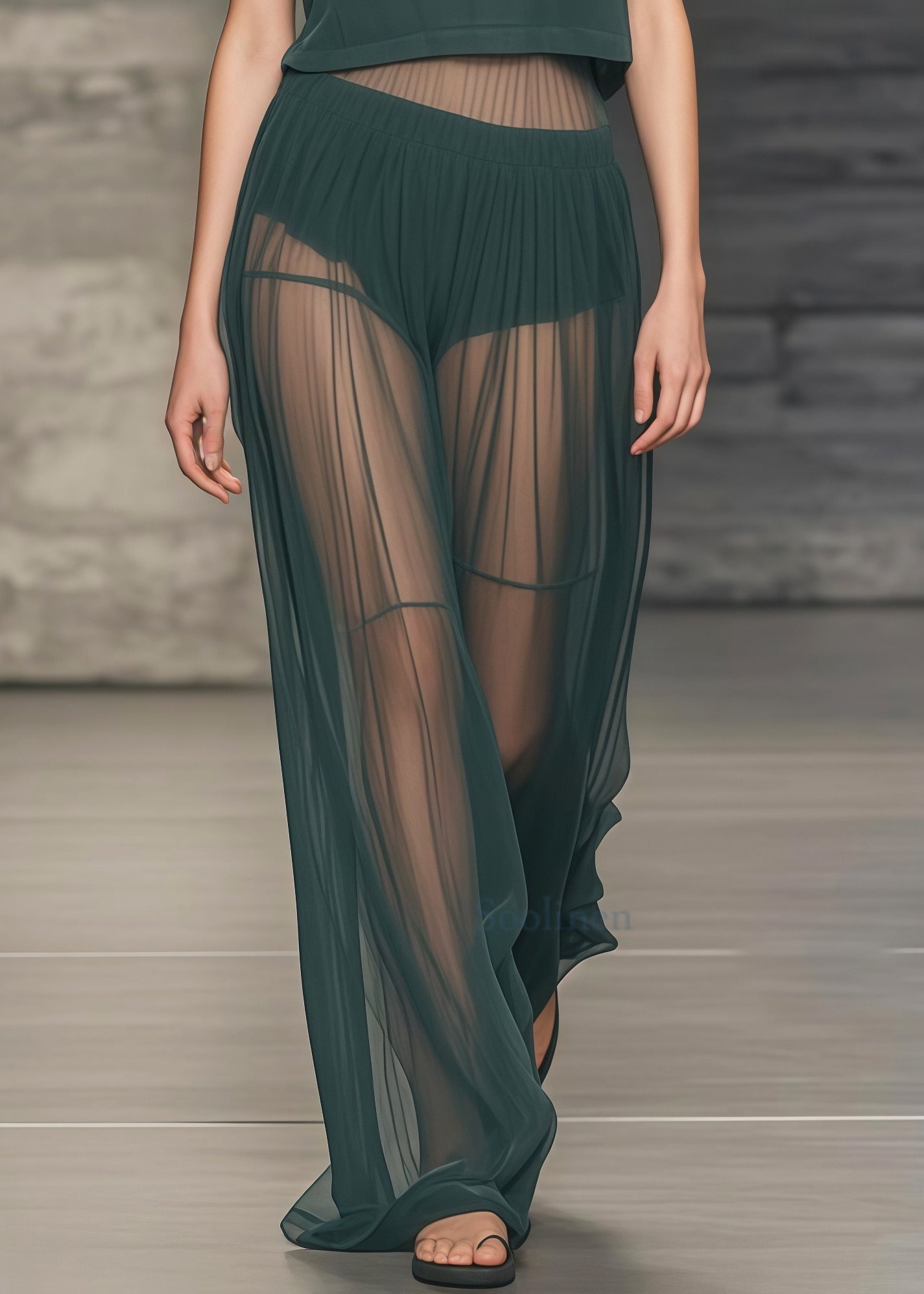 Tea Green Patchwork Tulle Sheer Two Piece Set Women Clothing Summer