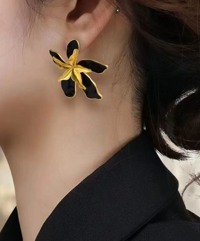 Unique Colorblock Alloy Floral Drop Glaze Stud Earrings
