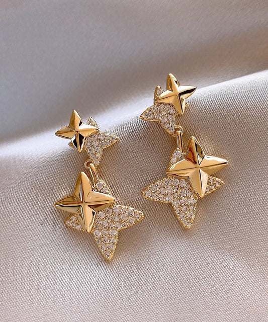 Unique Gold Copper Zircon Star Drop Earrings