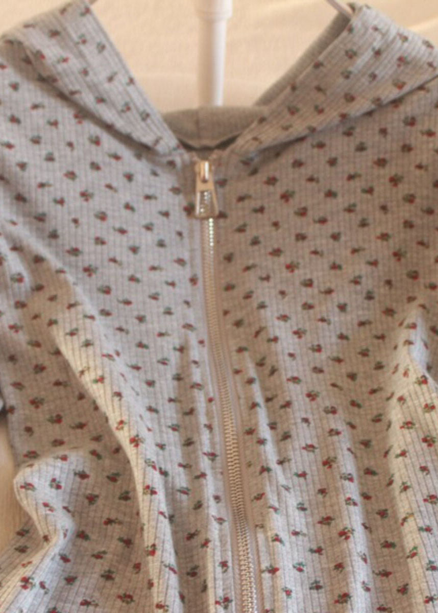 Unique Grey Zip Up Print Long Sleeve Yoga Coat Tops