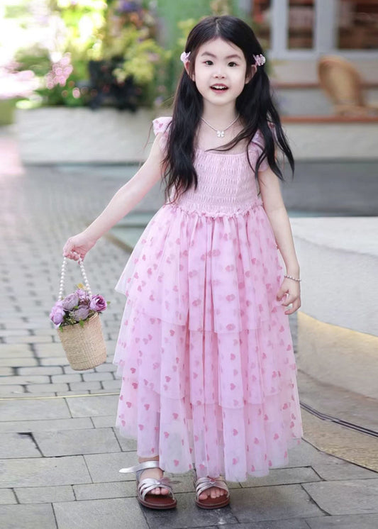Unique Pink Print Tulle Baby Girls Holiday Dress Summer