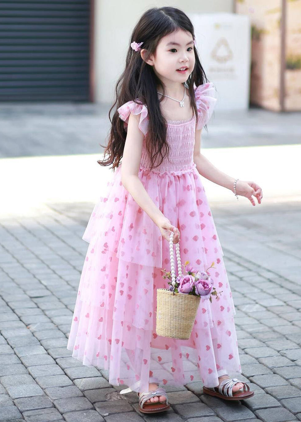 Unique Pink Print Tulle Baby Girls Holiday Dress Summer