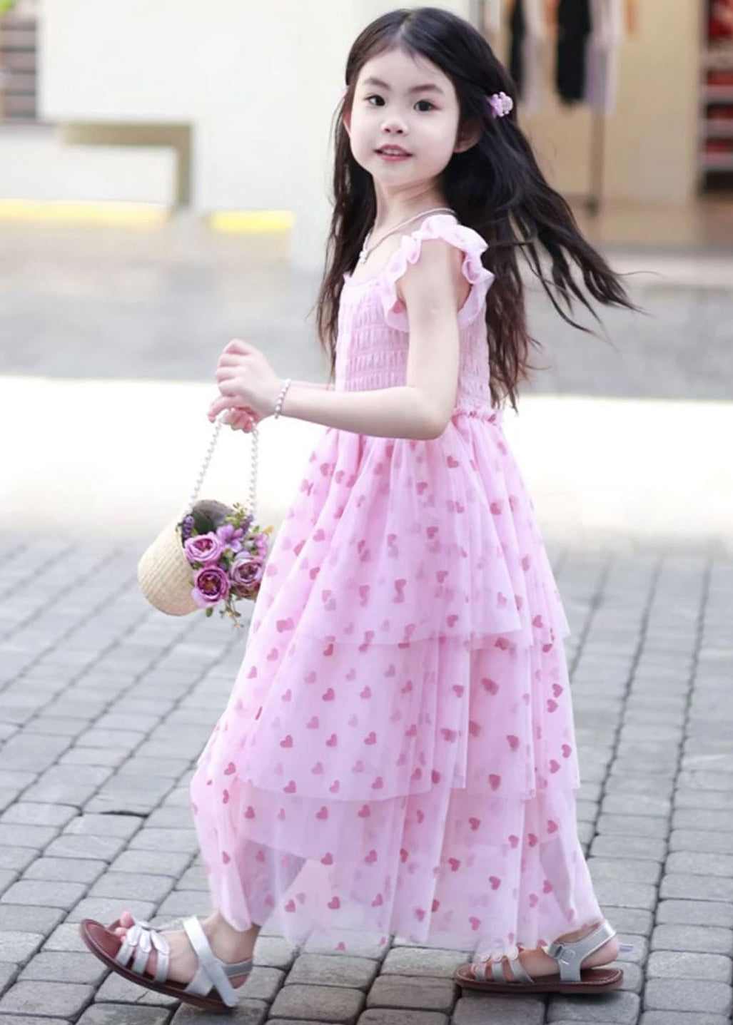 Unique Pink Print Tulle Baby Girls Holiday Dress Summer