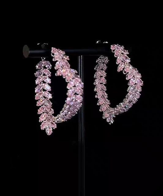 Unique Purple Alloy Zircon Ear Of Wheat Love Hoop Earrings
