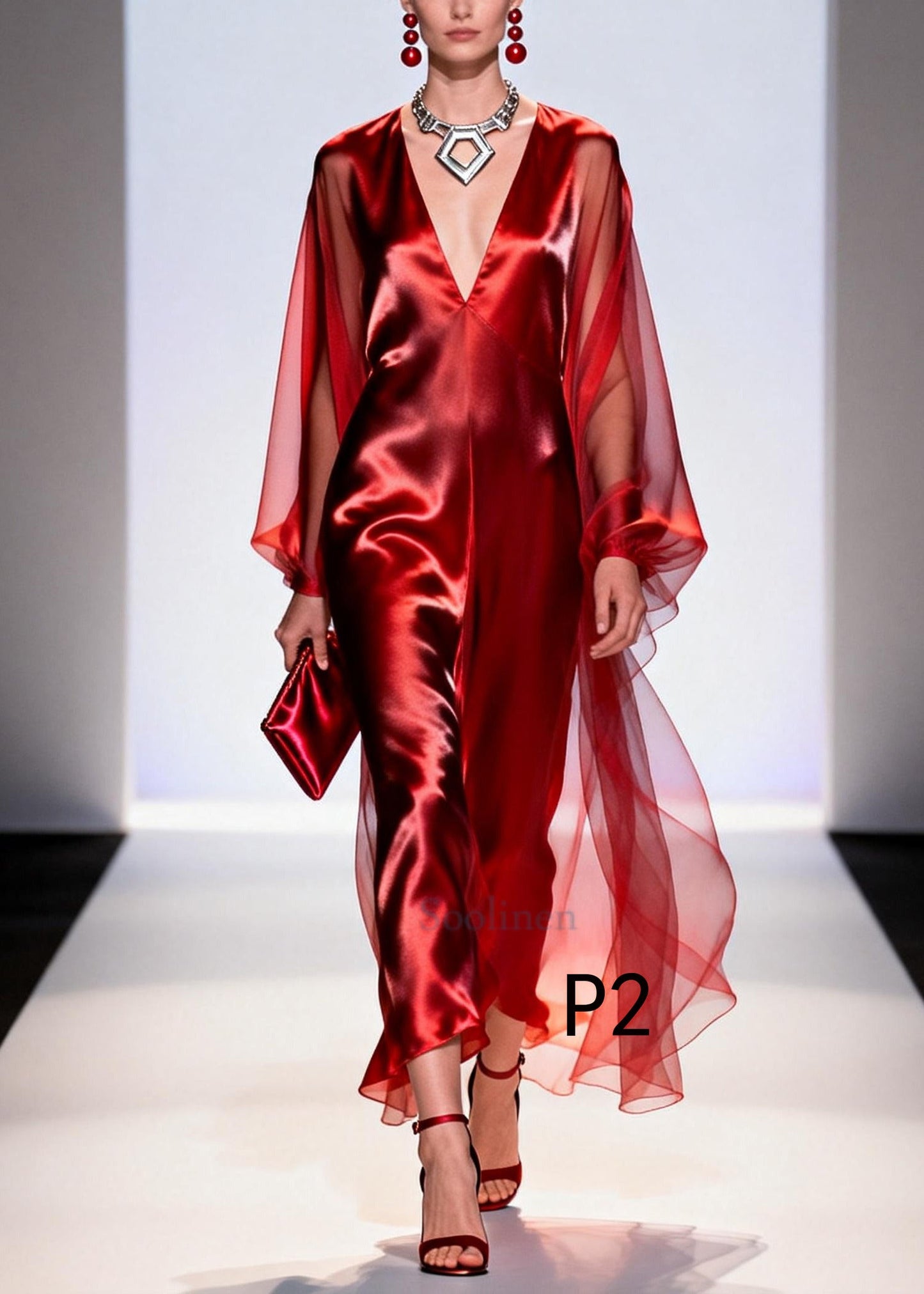 Unique Red V Neck Patchwork Tulle Maxi Dresses Summer