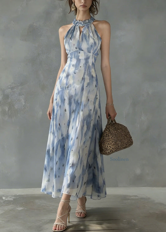 Unique Ruffled Print Slim Fit Chiffon Dress Sleeveless