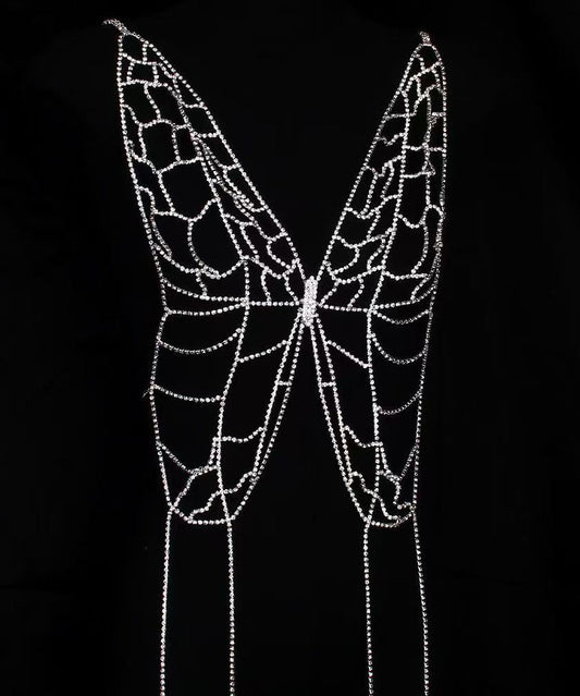 Unique Silk Copper Overgild Zircon Hollow Out Butterfly Body Chain