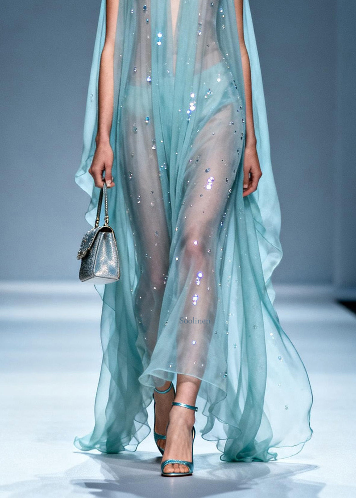 Unique V Neck Zircon Chiffon Long Dresses Summer