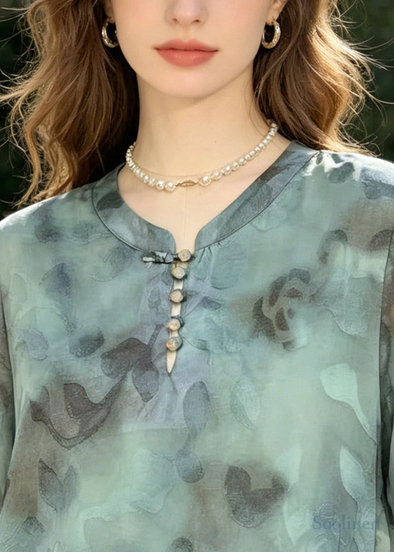 Vintage Blue Oversized Jacquard Chiffon Shirt Summer
