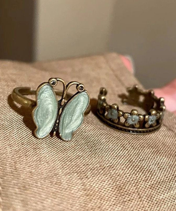 Vintage Butterfly Flower Metal Open Ring Set