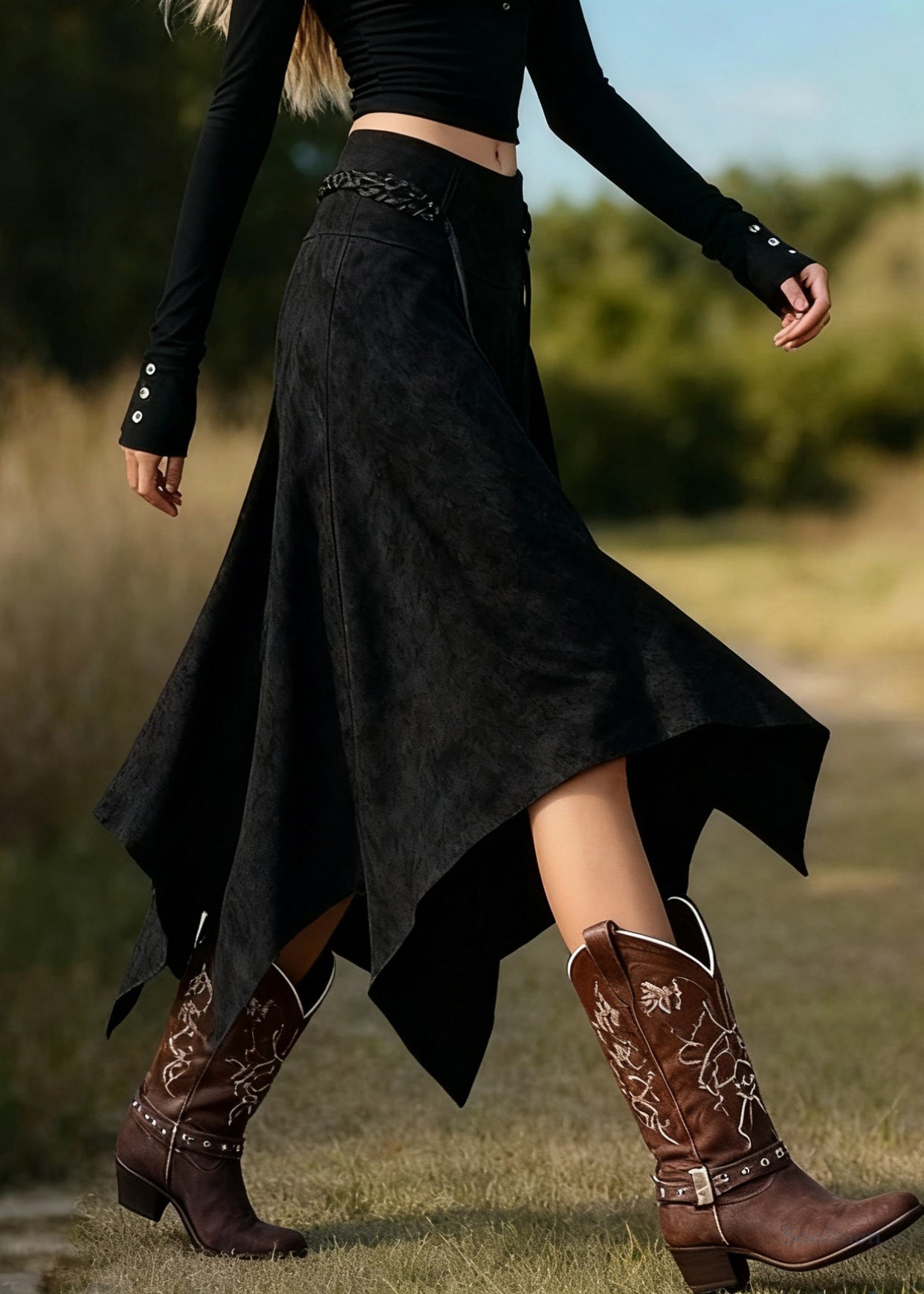 Vintage Coffee Asymmetrical Lace Up High Waist Faux Suede Skirts Spring
