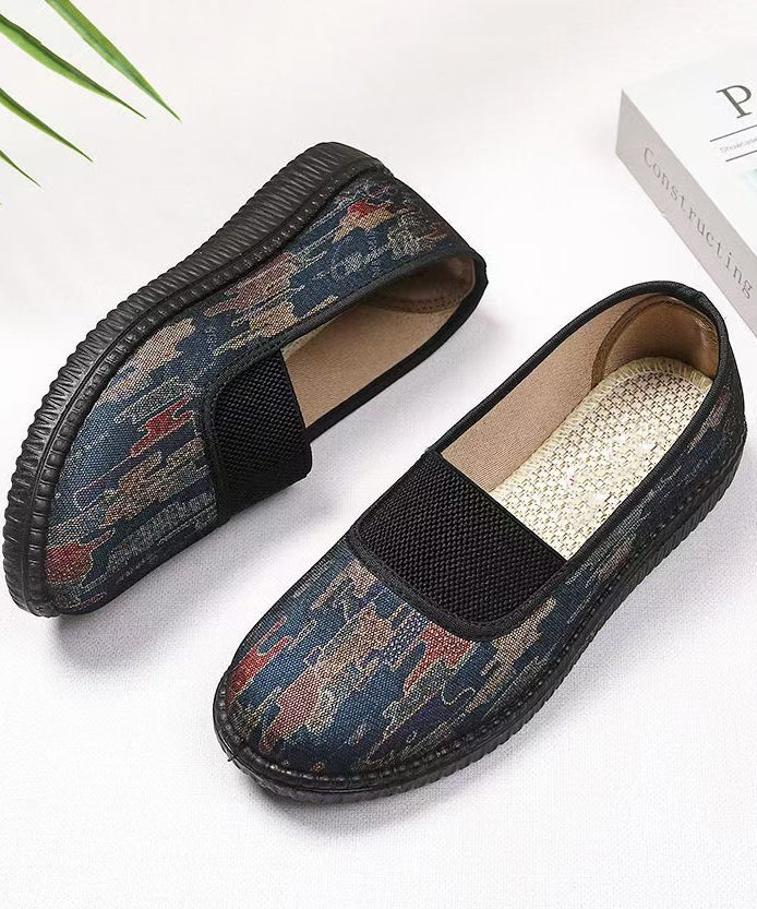 Vintage Flat Shoes For Women Black Cotton Fabric