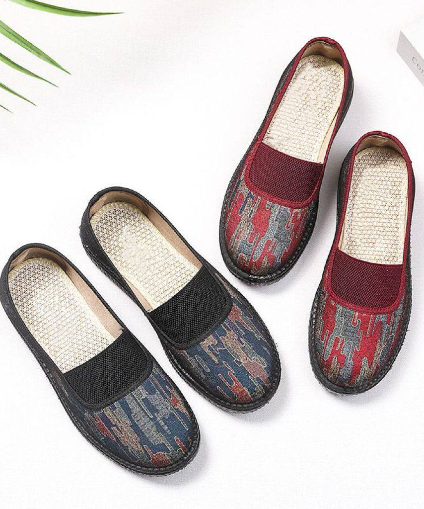 Vintage Flat Shoes For Women Black Cotton Fabric